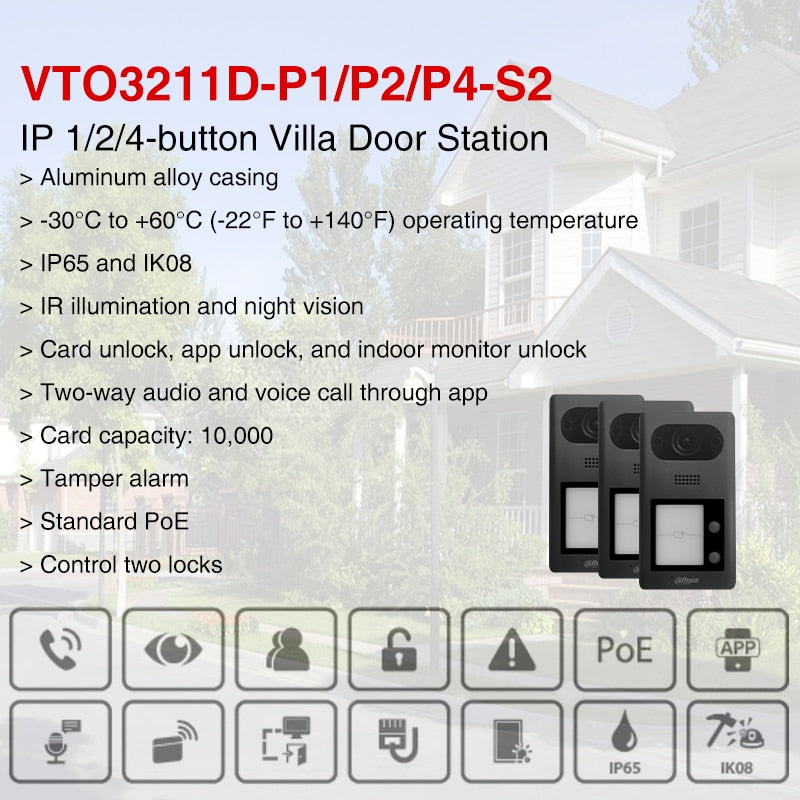 Dahua VTO3211D-P1-S2 VTO3211D-P2-S2 VTO3211D-P4-S2 IP 1/2/4-Taste Villa Türstation Video Türklingel Gegensprechanlage Eingebauter Lautsprecher