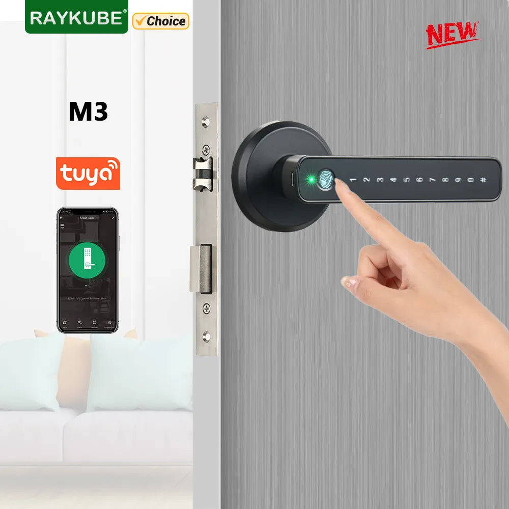 Tuya-Integration M3 Intelligentes Türschloss - Bluetooth, Fingerabdruck, und Schlüssel - - Für Innenholz- und Metalltüren - Smartlife/Tuya APP-Steuerung