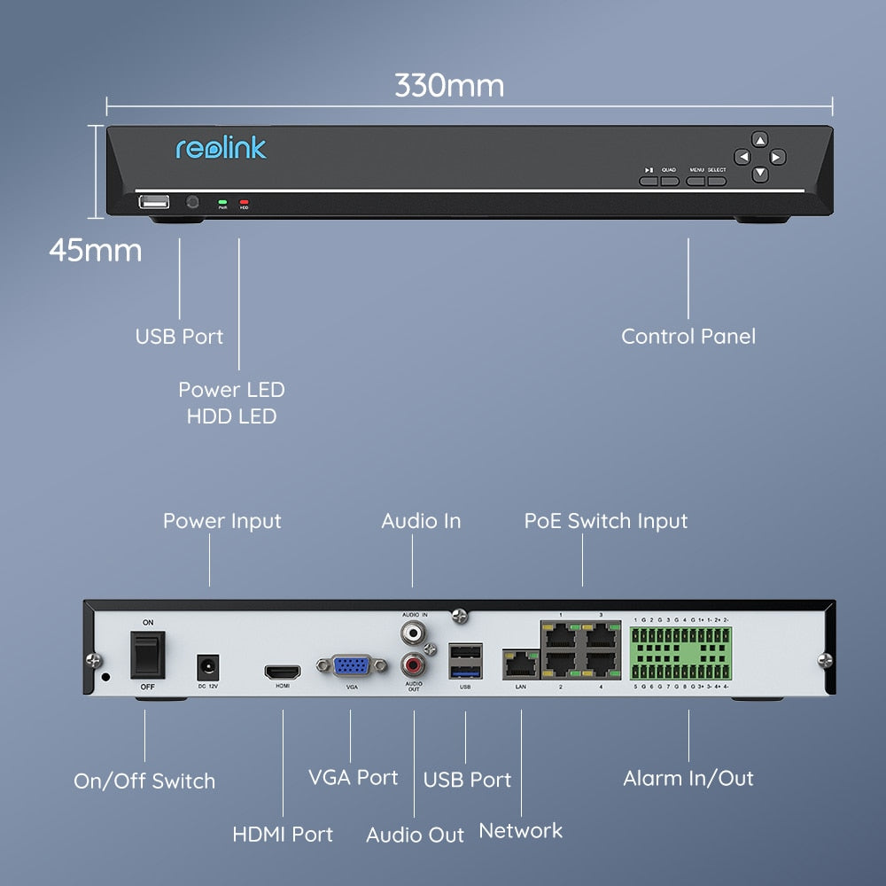 Reolink 36 Kanäle 12MP Sicherheitskamerasystem 2-Way Audio 4K NVR  IP Kamera 24/7 Videoaufzeichnung RLN36