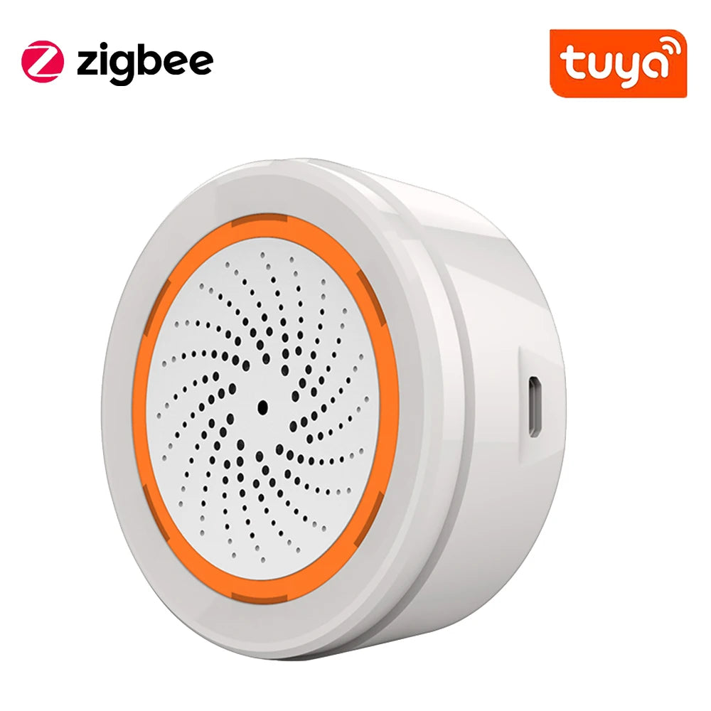 Tuya Zigbee Smart Siren Alarm Temperature Humidity Sensor Home Security with Strobe Alerts Works With TUYA Smart Hub