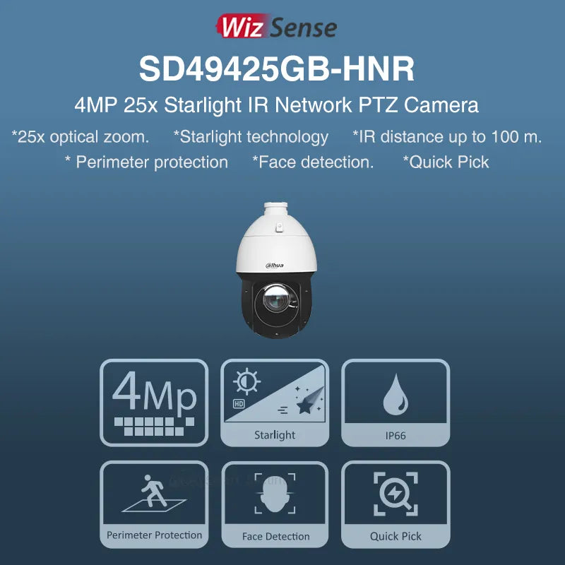 Dahua 4MP & 8MP SD3A400-GN-A-PV PoE PTZ– Outdoor Überwachungskamera mit 360° Rundumblick, Starlight, 25x optischem Zoom, motorisiertem Objektiv, Gesichtserkennung