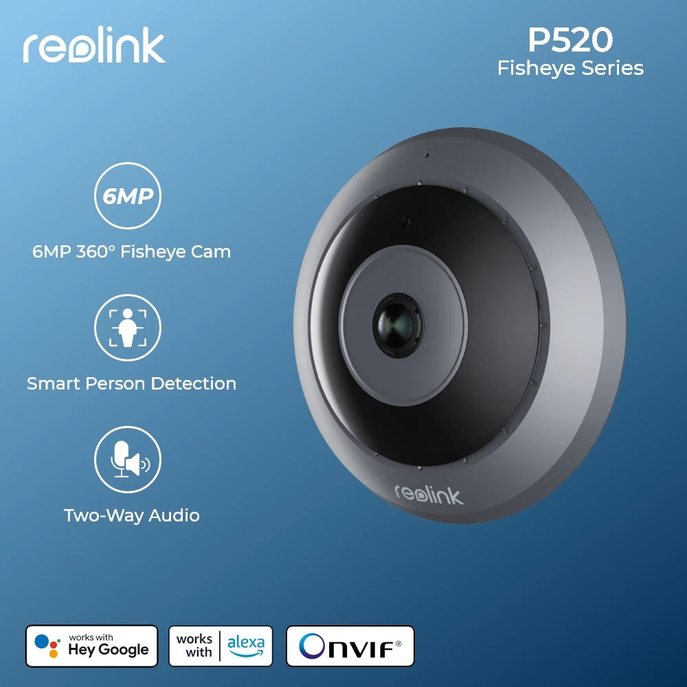 Reolink 6MP Fisheye Panoramic Camera 2K+ 360° Panorama PoE & WiFi Indoor CCTV Security Camera with 2-Way Audio IP Video Cameras