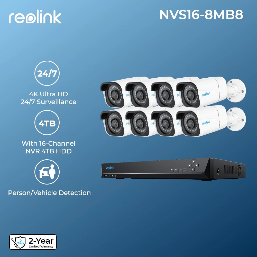 Reolink 4K Sicherheitstechnik 8 MP Überwachungskamera 16 Kanal NVR für 24/7 Aufzeichnung
