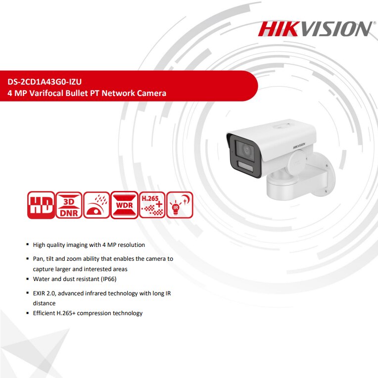 Hikvison 4MP PTZ 4X Zoom IP Kamera DS-2CD1A43G0-IZU IR50M H.265+ Eingebautes Mikrofon Sicherheitstechnik Überwachungskamera für draußen