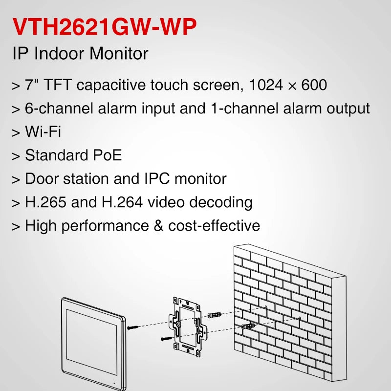 Dahua Video Türsprechanlage Intercom VTH2621GW-WP VTH2621G-WP Touch IP  Mehrsprachig H.265 Wi-Fi PoE 7inch TFT