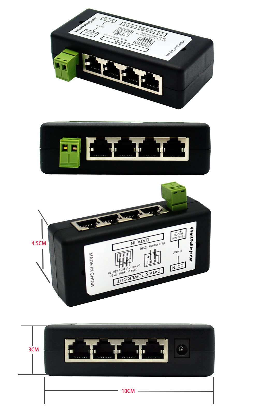 POE-Injektor 4Ports 8-Port-POE-Splitter für CCTV-Netzwerk