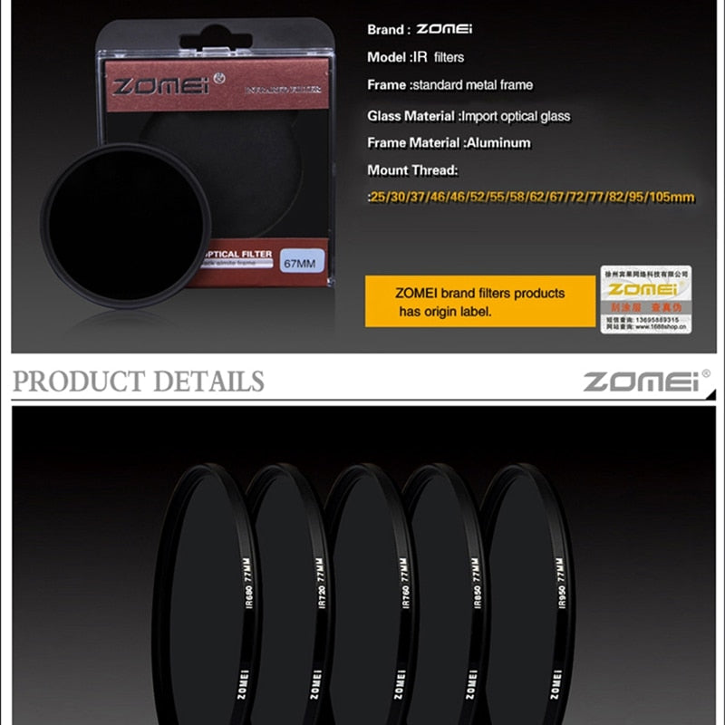 Zomei Infrarot IR Filter  für SLR DSLR Kamera Objektiv